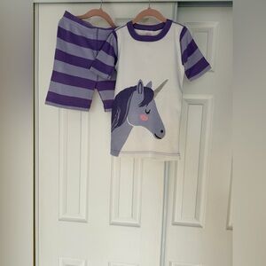 Hanna Anderson Purple Stripe 100% Organic Cotton Unicorn Short Pajama Set Size 8